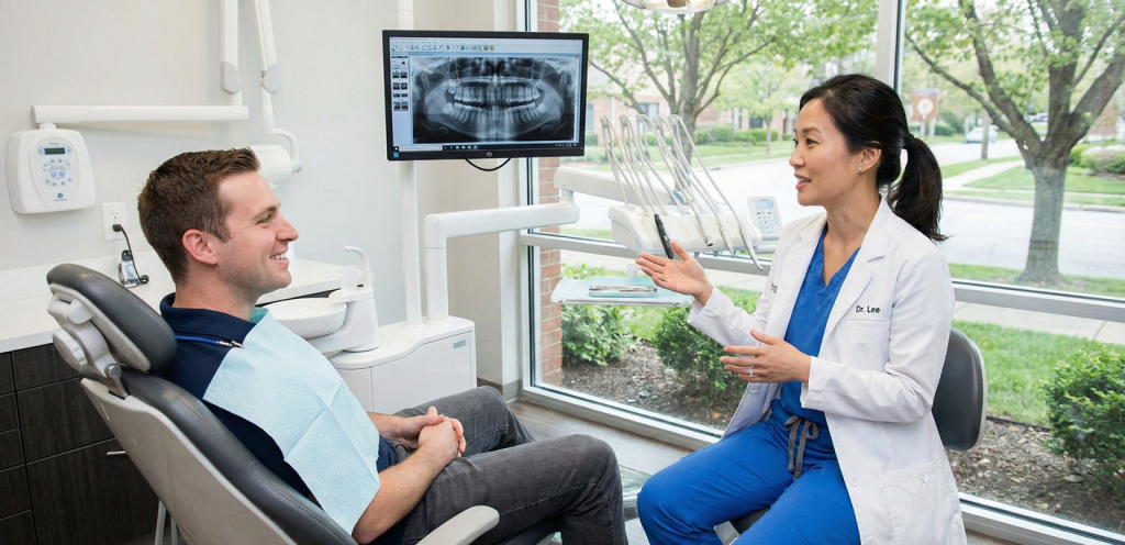 Dentist meeting with patient in the dentist office
